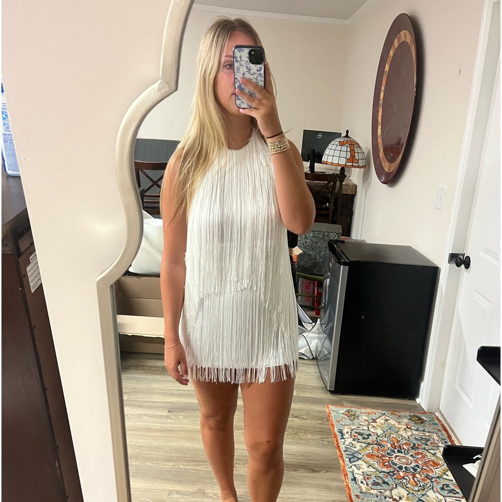 Shop Triple Threads Boutique Home Team Fringe Dress - White - Large